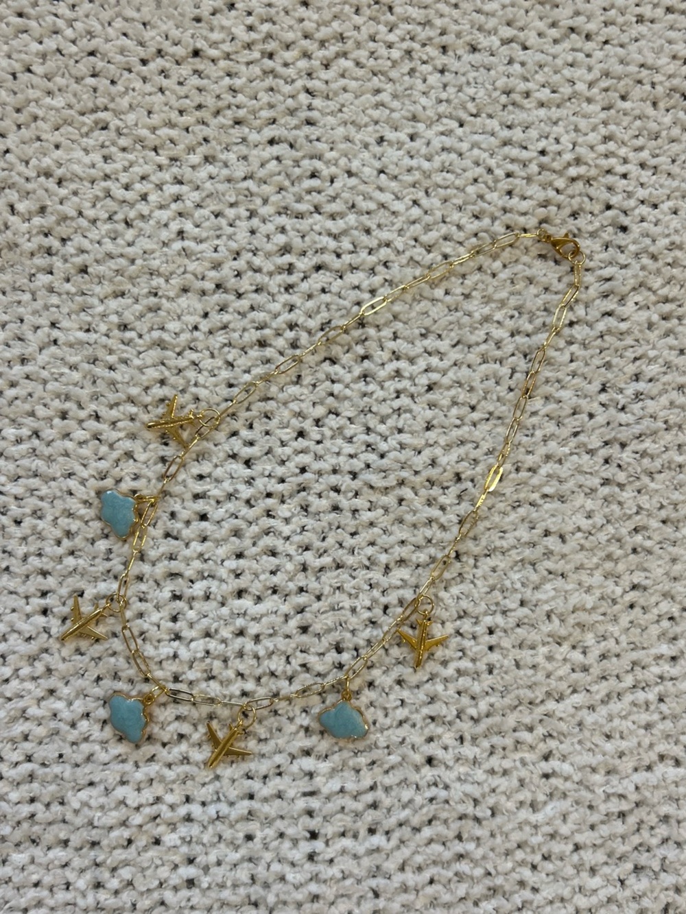 Gold Chain Charm Necklace With Cloud & Airplane Charms